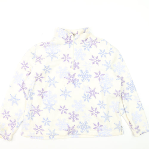 Croft & Barrow Women Ivory Purple Snowflake Fleece 1/4 Zip Pullover L