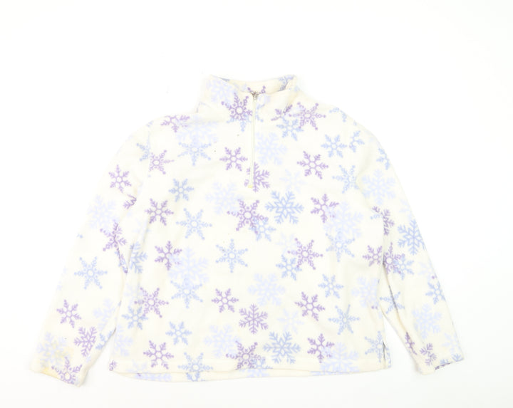 Croft & Barrow Women Ivory Purple Snowflake Fleece 1/4 Zip Pullover L