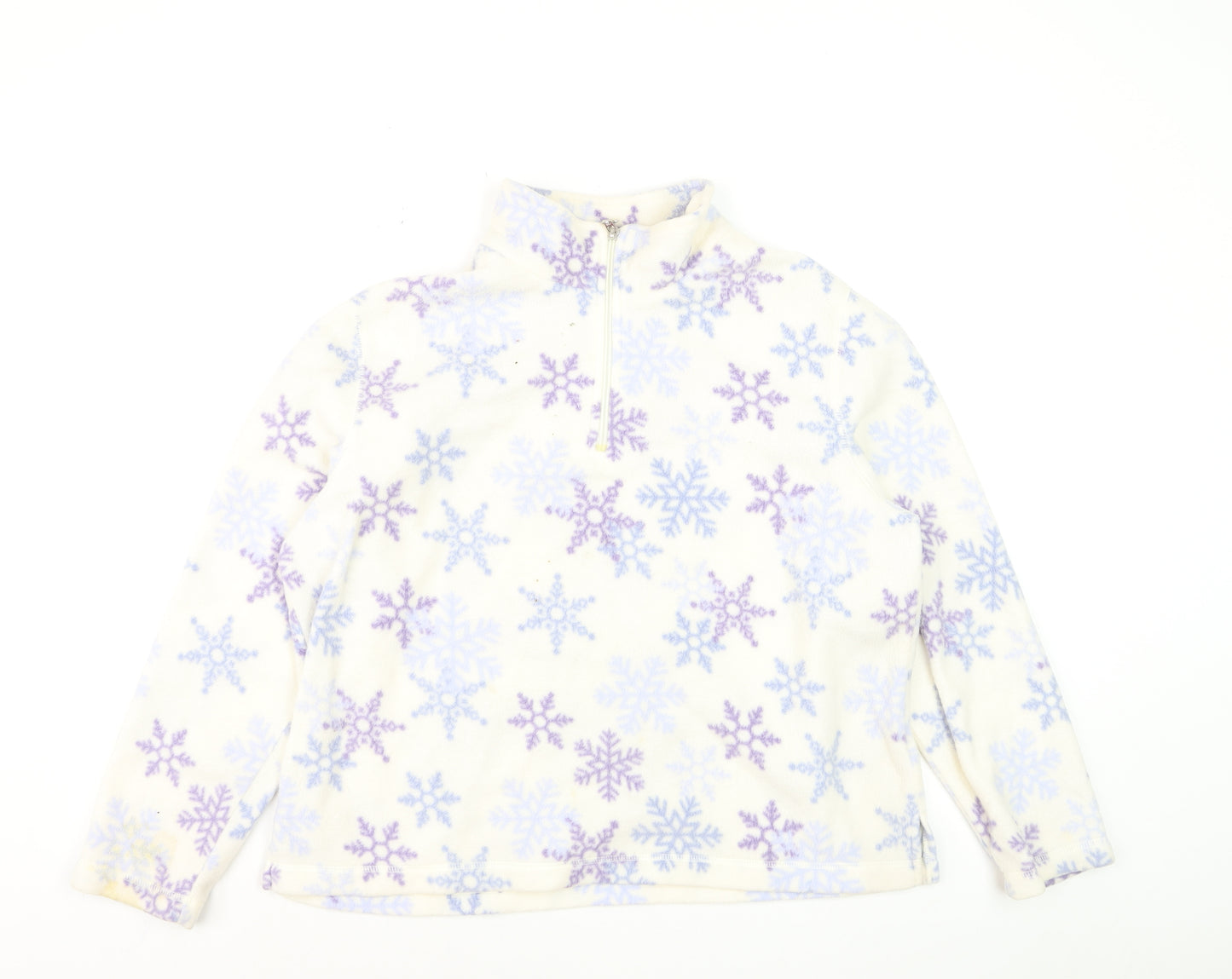 Croft & Barrow Women Ivory Purple Snowflake Fleece 1/4 Zip Pullover L