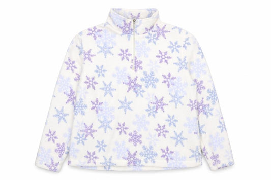 Front view of Croft & Barrow Women Ivory Purple Snowflake Fleece 1/4 Zip Pullover L