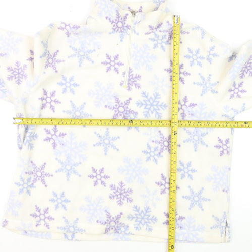 Croft & Barrow Women Ivory Purple Snowflake Fleece 1/4 Zip Pullover L