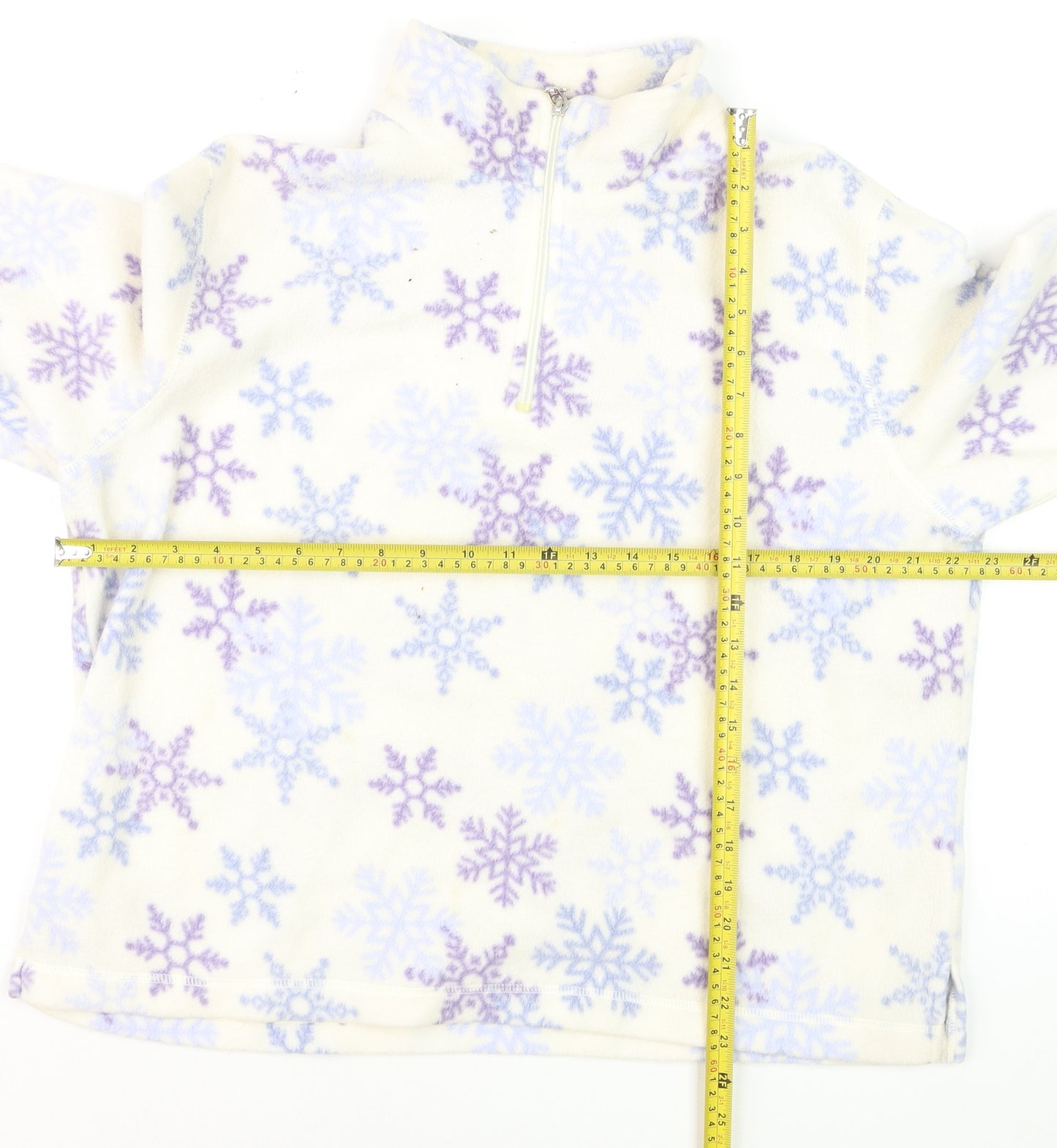 Croft & Barrow Women Ivory Purple Snowflake Fleece 1/4 Zip Pullover L