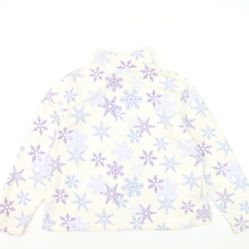Croft & Barrow Women Ivory Purple Snowflake Fleece 1/4 Zip Pullover L