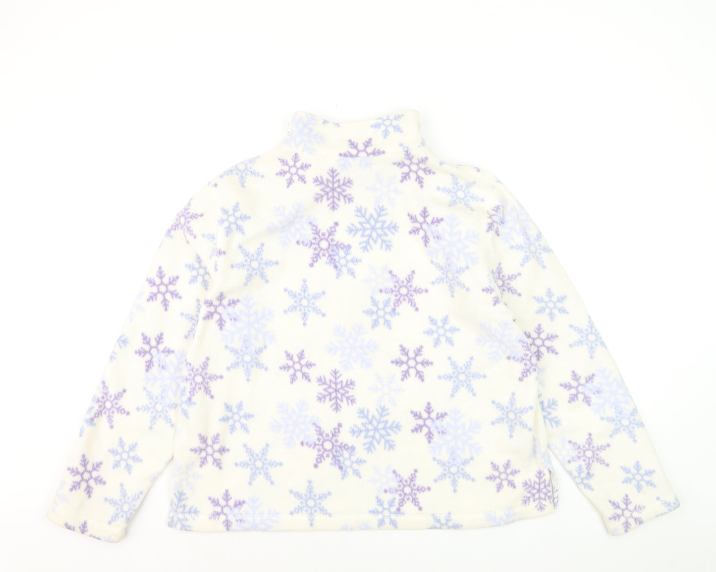 Croft & Barrow Women Ivory Purple Snowflake Fleece 1/4 Zip Pullover L
