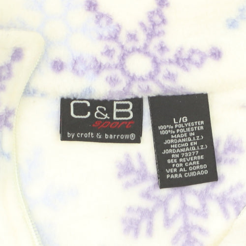 Croft & Barrow Women Ivory Purple Snowflake Fleece 1/4 Zip Pullover L