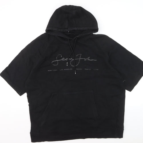Sean John Men's Black XL Pullover Hoodie Short Sleeve Logo Cotton