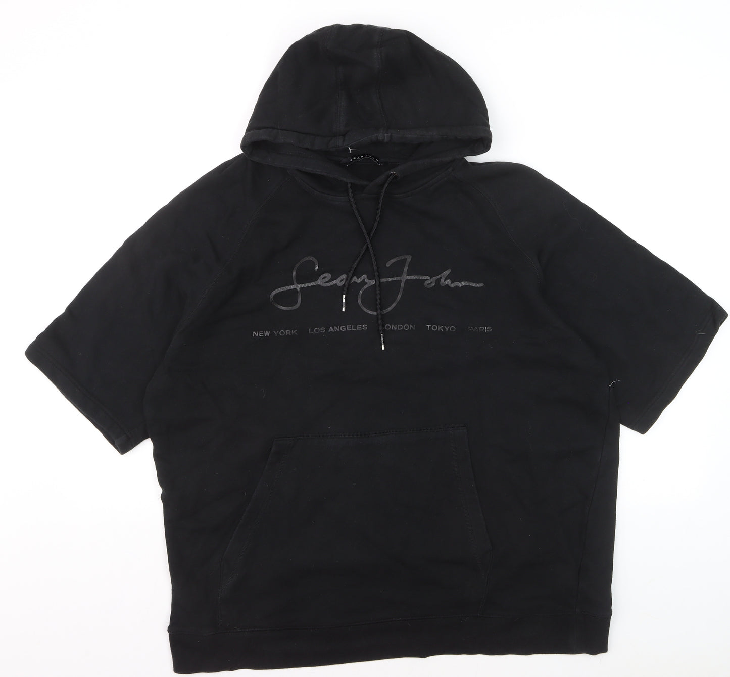 Sean John Men's Black XL Pullover Hoodie Short Sleeve Logo Cotton