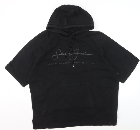 Sean John Men's Black XL Pullover Hoodie Short Sleeve Logo Cotton