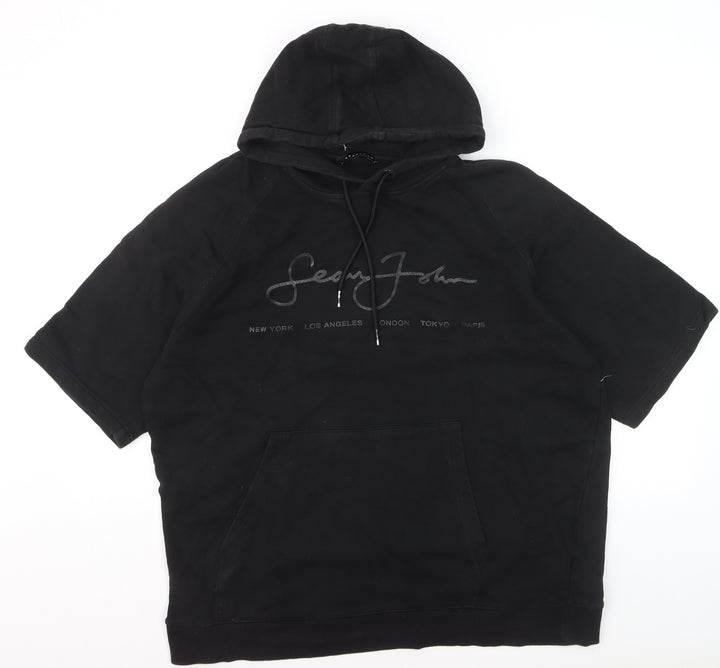 Sean John Men's Black XL Pullover Hoodie Short Sleeve Logo Cotton
