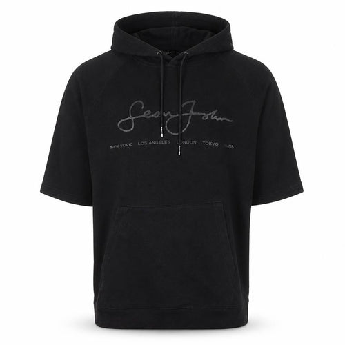 Sean John Men's Black XL Pullover Hoodie Short Sleeve Logo Cotton