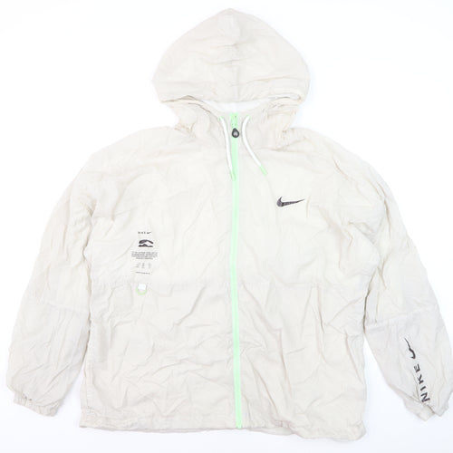 Nike Men's Beige Nylon Windbreaker Jacket XXL Hooded Lightweight Athletic
