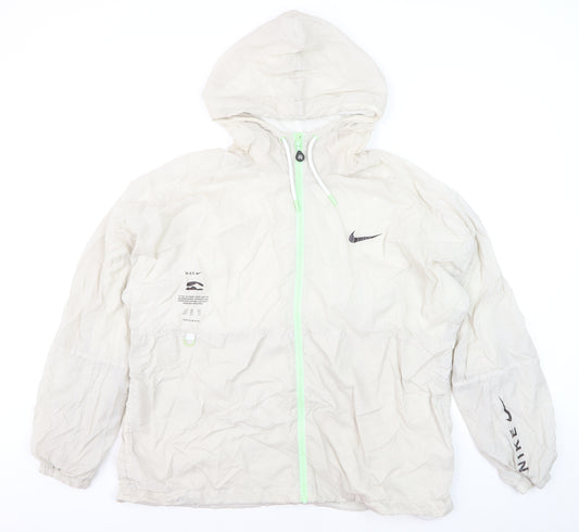 Nike Men's Beige Nylon Windbreaker Jacket XXL Hooded Lightweight Athletic