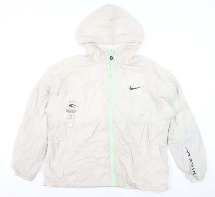 Nike Men's Beige Nylon Windbreaker Jacket XXL Hooded Lightweight Athletic