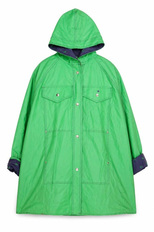 Front view of Lot One Men’s Green Waterproof Hooded Rain Coat L Vintage Windproof