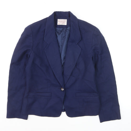 Pendleton Women Navy Wool Single-Breasted Blazer Petite M