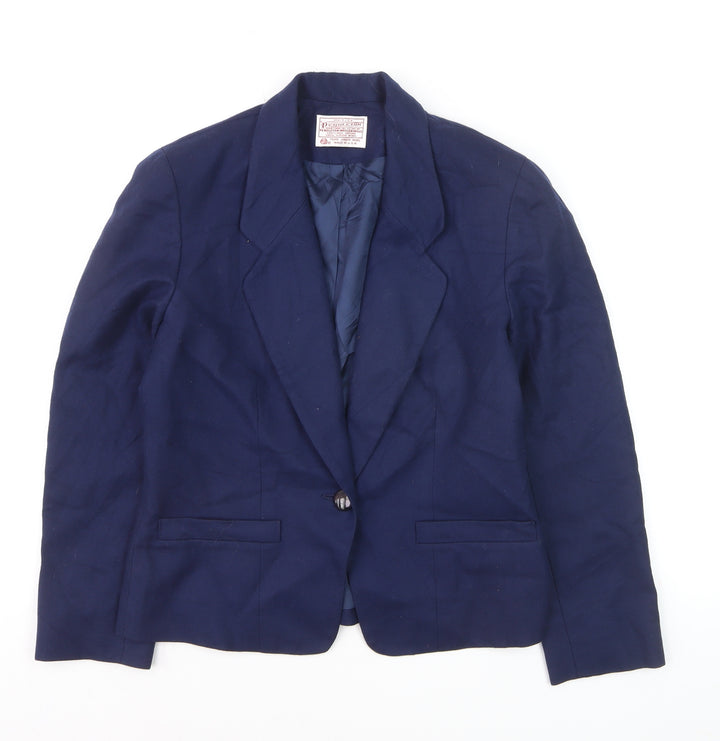 Pendleton Women Navy Wool Single-Breasted Blazer Petite M