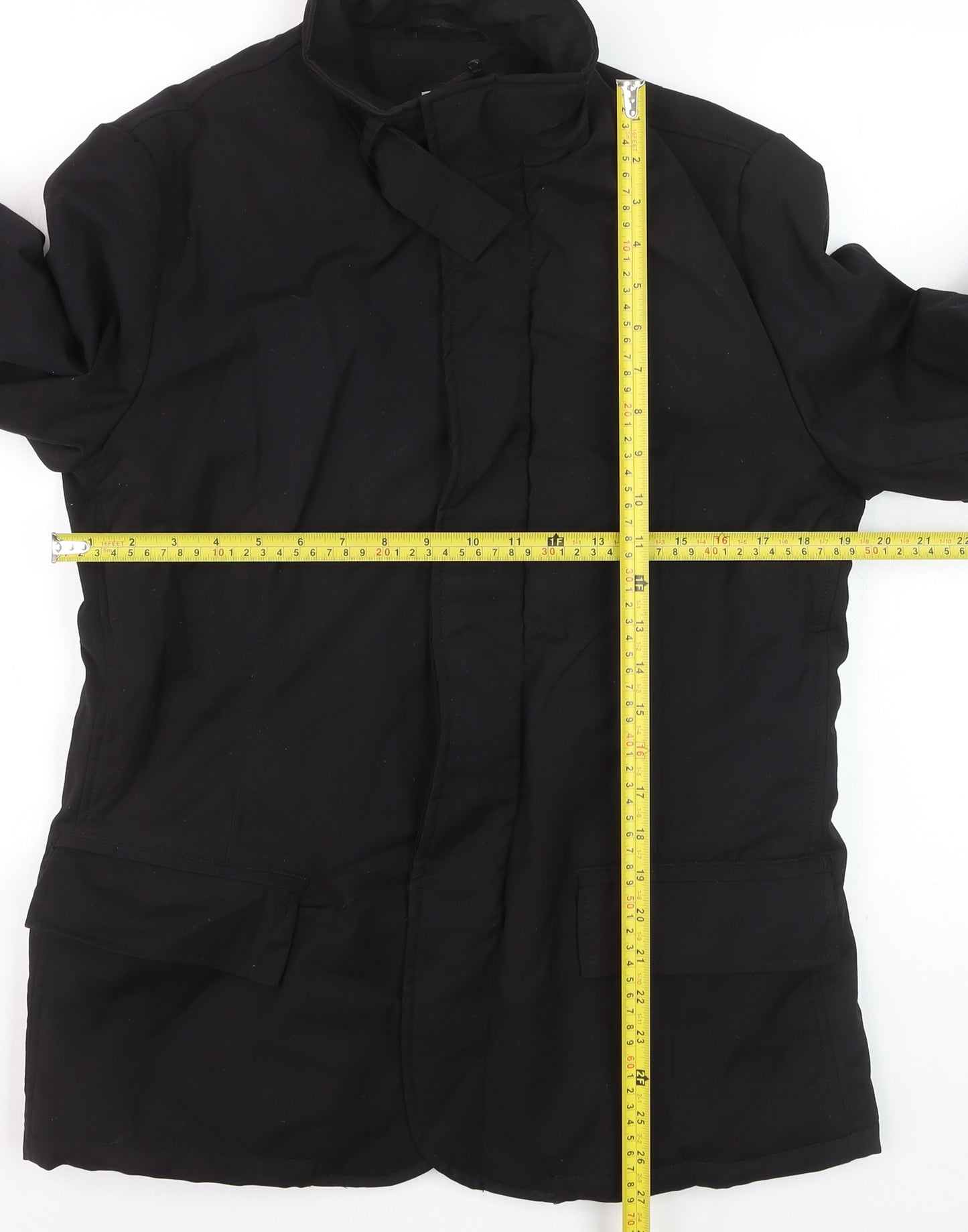 DKNY Men's Black Polyester Mid-Length Overcoat Size S