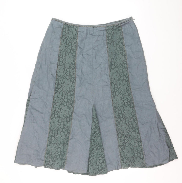 Marks and Spencer Women Green Lace Panel A-Line Skirt Size 14