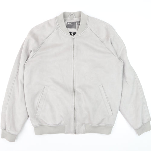 ASOS Men’s Grey Bomber Jacket L Polyester Blend Zip Casual