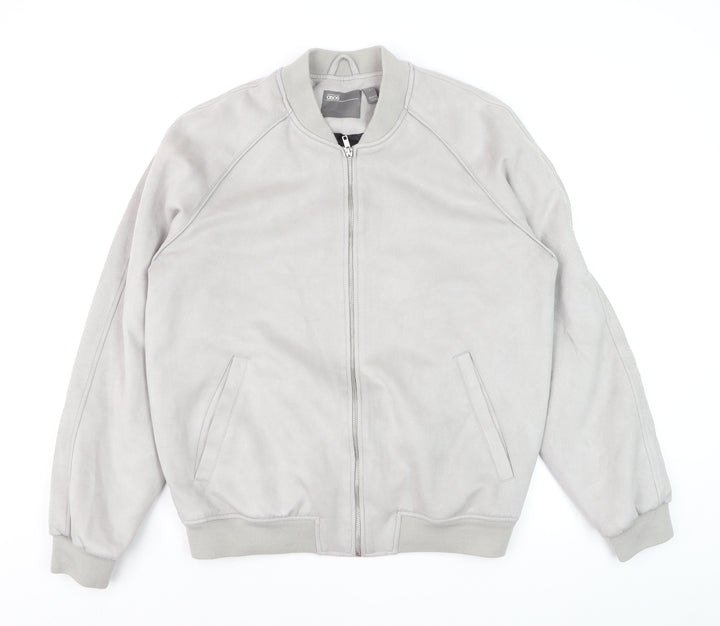 ASOS Men’s Grey Bomber Jacket L Polyester Blend Zip Casual