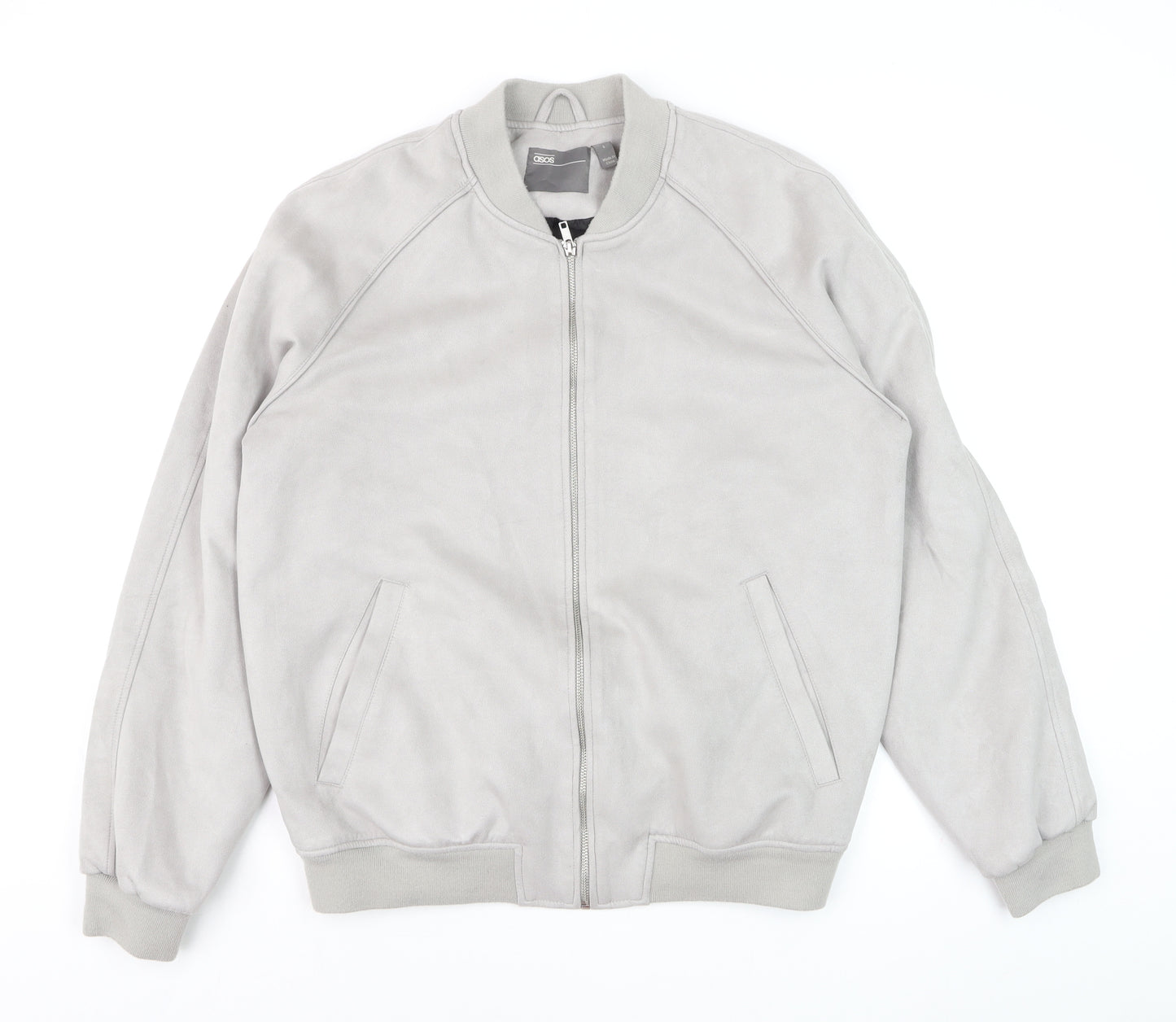 ASOS Men’s Grey Bomber Jacket L Polyester Blend Zip Casual