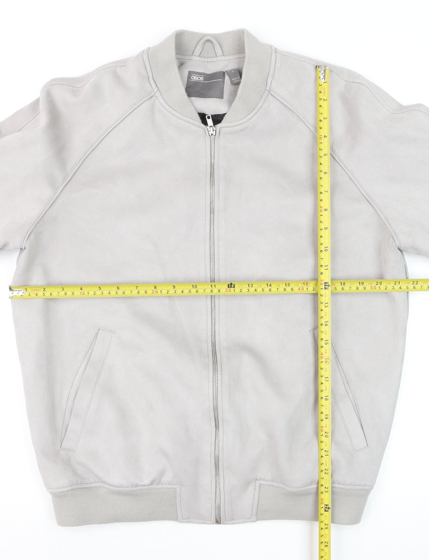 ASOS Men’s Grey Bomber Jacket L Polyester Blend Zip Casual