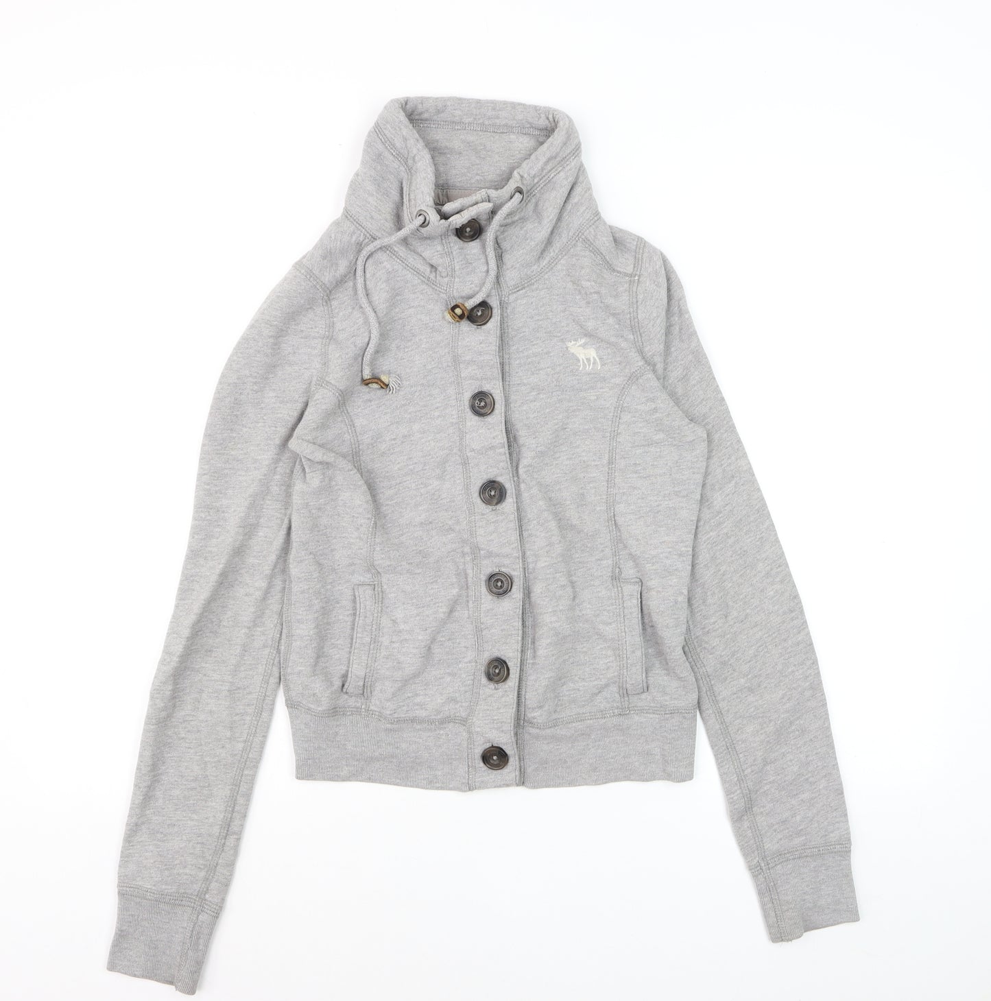 Abercrombie & Fitch Women's Grey Button Hoodie Sweatshirt M