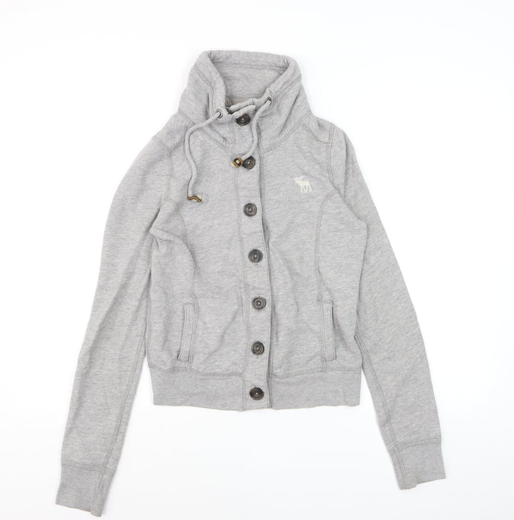 Abercrombie & Fitch Women's Grey Button Hoodie Sweatshirt M