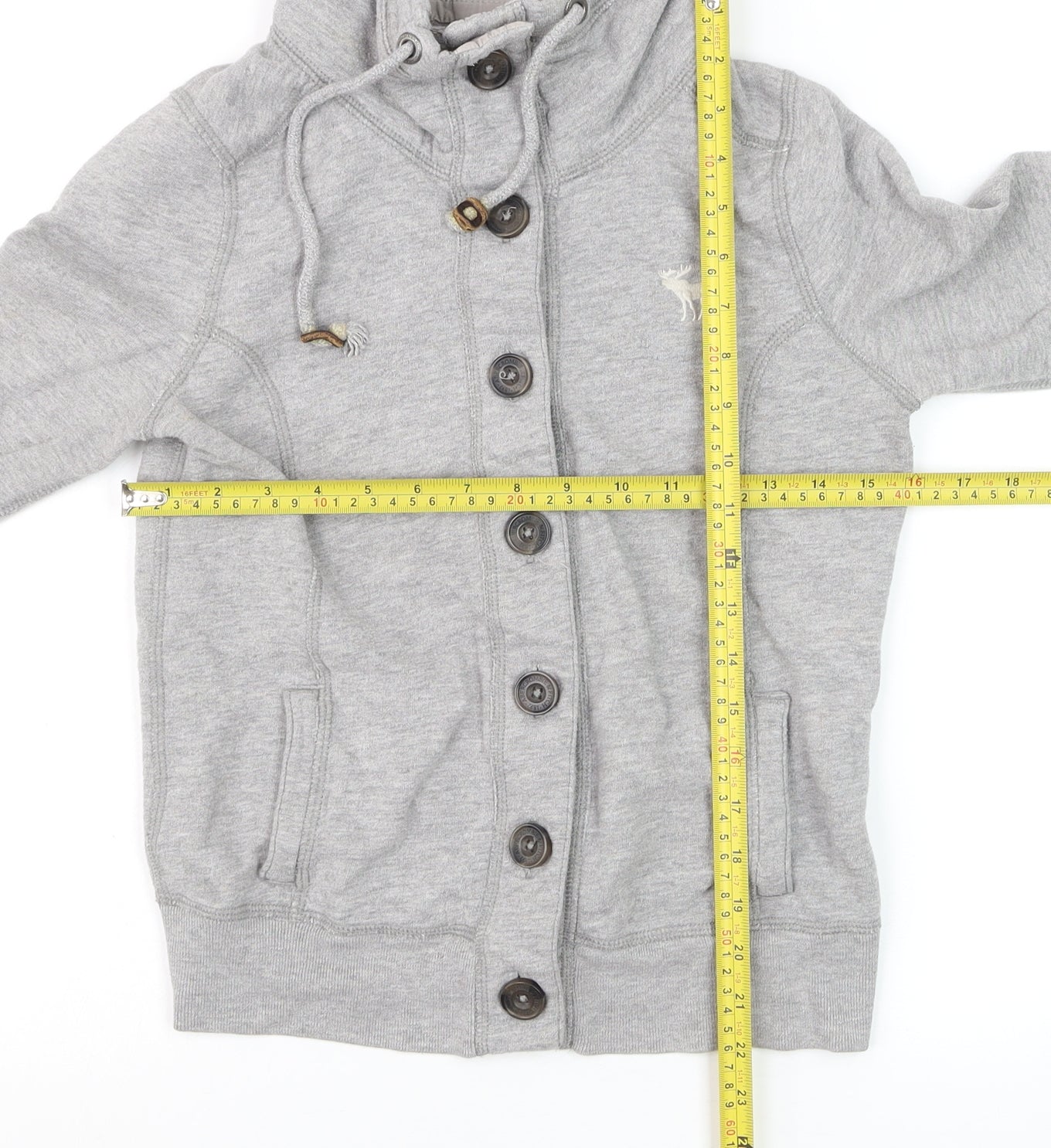 Abercrombie & Fitch Women's Grey Button Hoodie Sweatshirt M