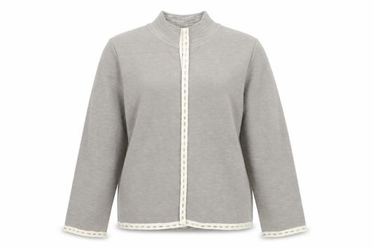 Front view of Spanner Women Beige Knit Suit Jacket L Lightweight Acrylic Wool