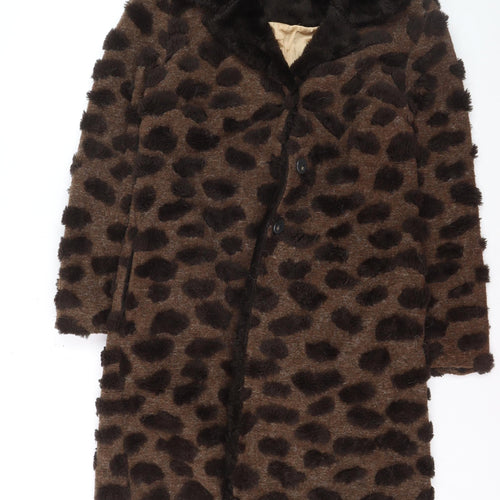 Bang Women's Brown Animal Print Faux Fur Long Coat Size 12