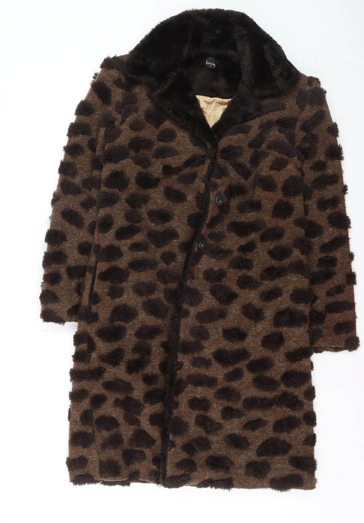 Bang Women's Brown Animal Print Faux Fur Long Coat Size 12