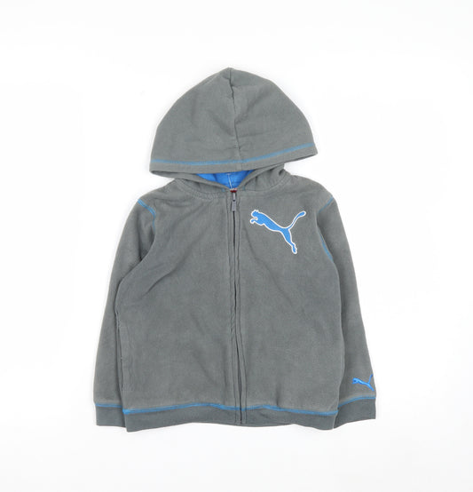Puma Boys Grey Full Zip Fleece Hoodie - Size 4 Years - Lightweight Casual
