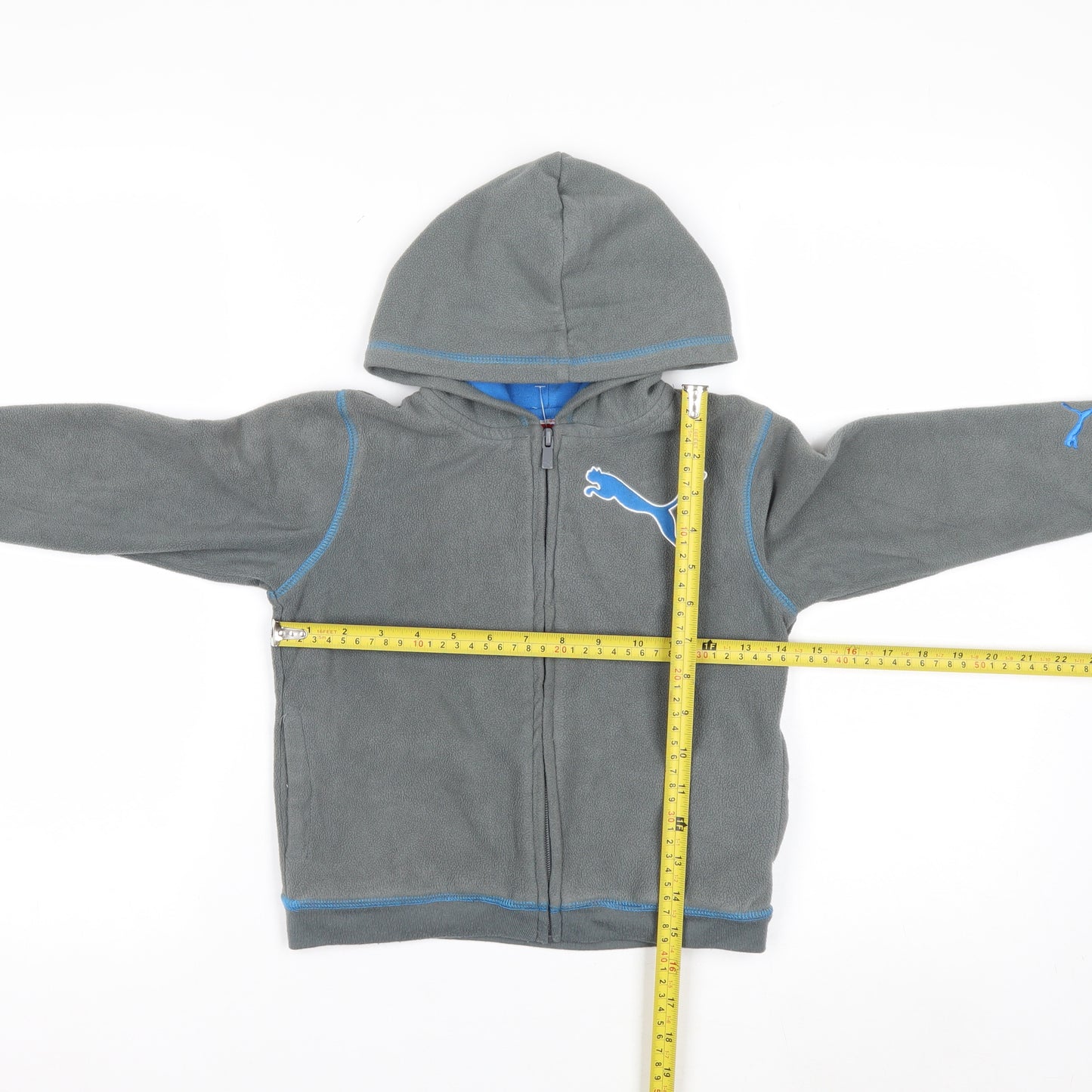 Puma Boys Grey Full Zip Fleece Hoodie - Size 4 Years - Lightweight Casual