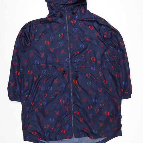 Tu Women Blue Animal Print Hooded Rain Coat Jacket XL