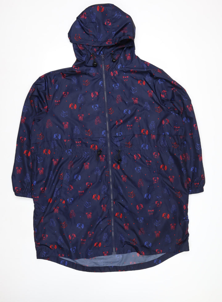 Tu Women Blue Animal Print Hooded Rain Coat Jacket XL