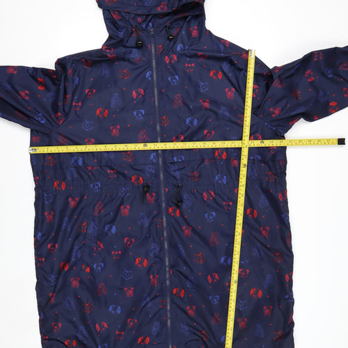 Tu Women Blue Animal Print Hooded Rain Coat Jacket XL