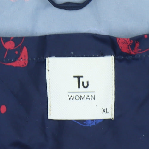 Tu Women Blue Animal Print Hooded Rain Coat Jacket XL