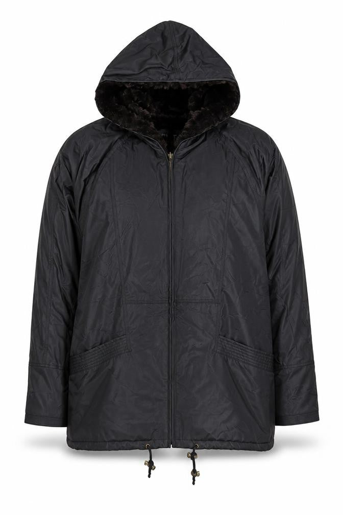 Front view of Miletta Women's Black Hooded Parka Jacket, size M, Lined Winter Coat