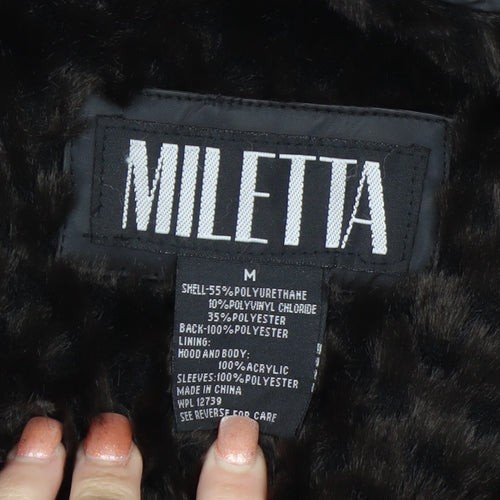 Miletta Women's Black Hooded Parka Jacket Size M Lined Winter Coat