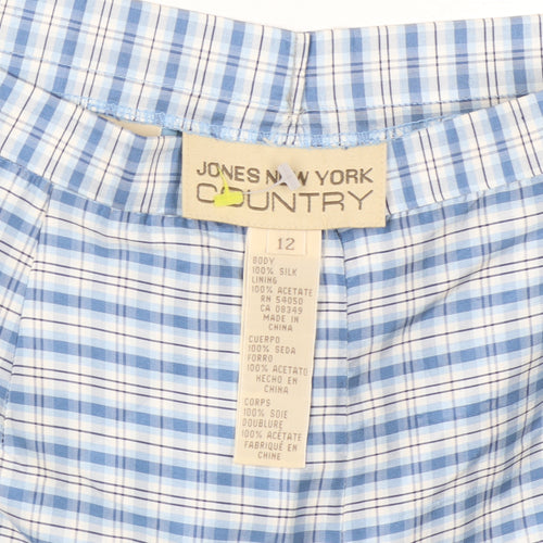 Jones New York Country Women's Blue Checked Silk Trousers Size 12