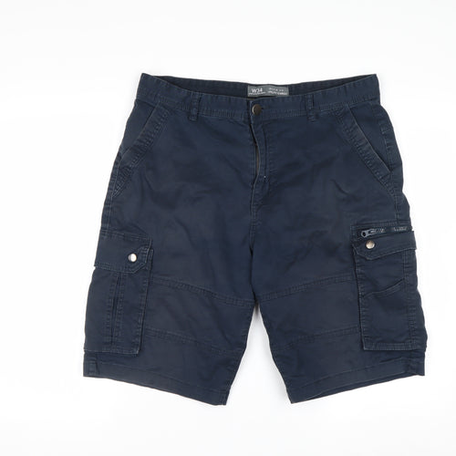 Denim Co Men's Blue Cargo Shorts W34 Regular Fit Utility Style
