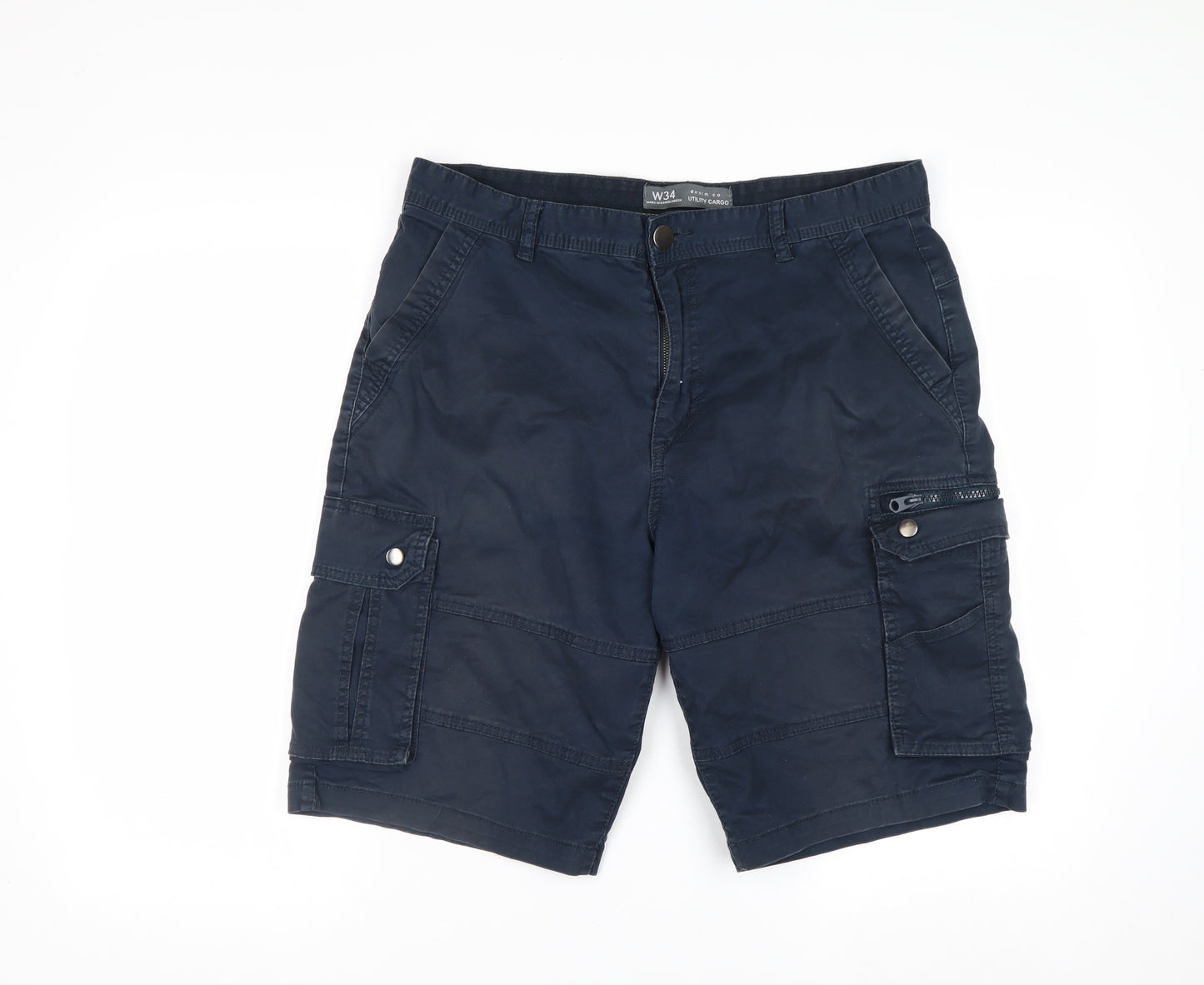 Denim Co Men's Blue Cargo Shorts W34 Regular Fit Utility Style