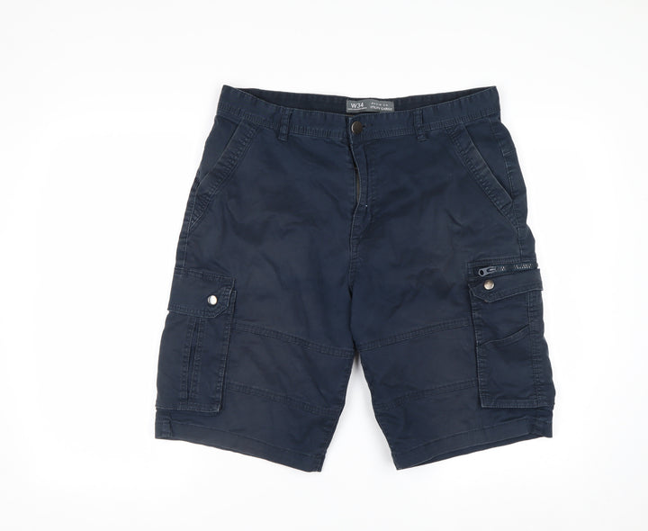 Denim Co Men's Blue Cargo Shorts W34 Regular Fit Utility Style