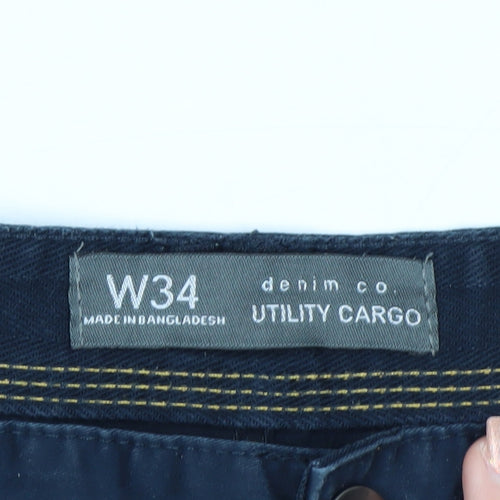 Denim Co Men's Blue Cargo Shorts W34 Regular Fit Utility Style
