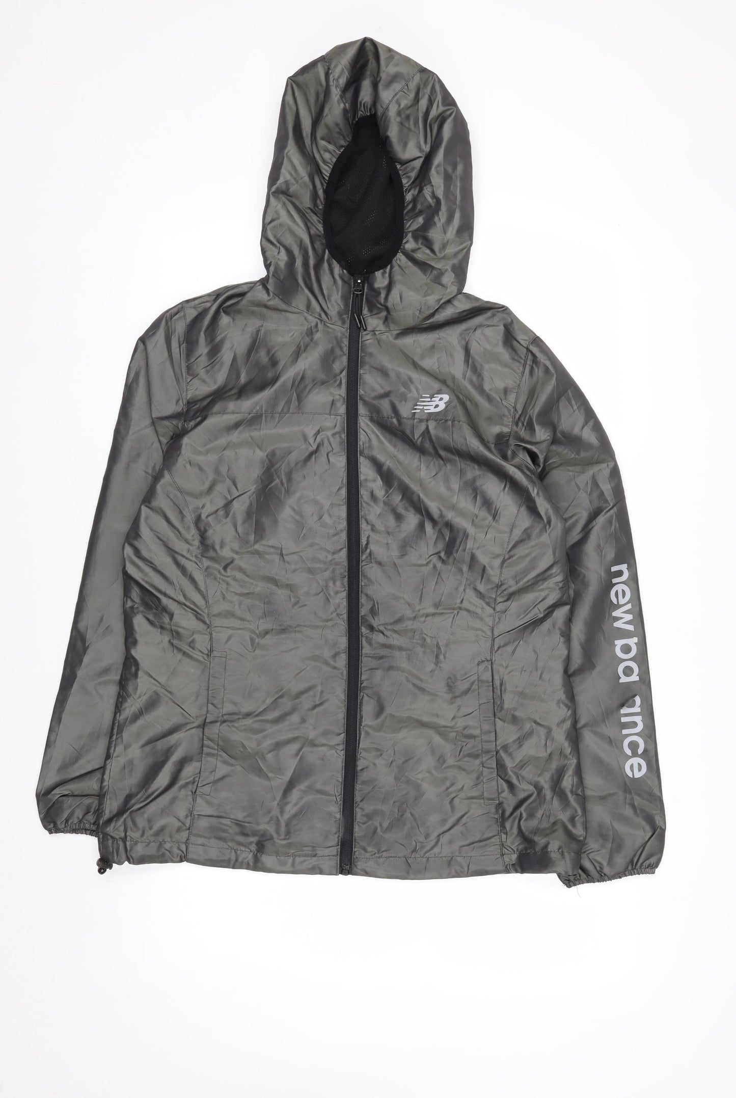 New Balance Men's Grey Hooded Windbreaker Jacket L Lightweight