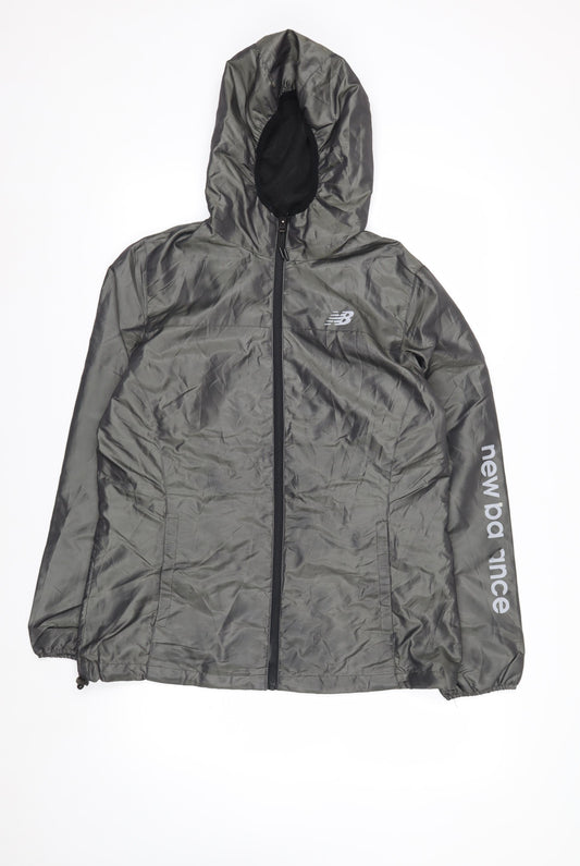 New Balance Men's Grey Hooded Windbreaker Jacket L Lightweight