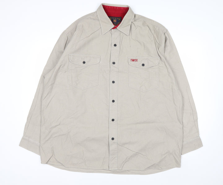 Rivers Men's Beige Cotton Long Sleeve Button-Up Shirt L