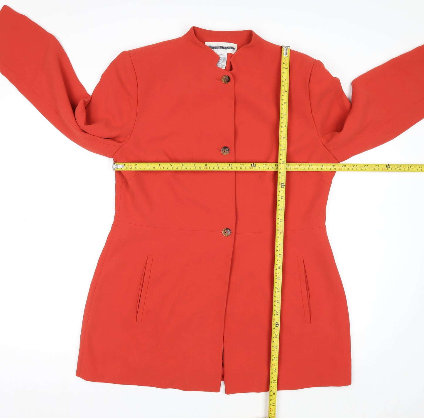 Rena Rowan Women Red Crepe Longline Blazer Size 12 Classic Fit