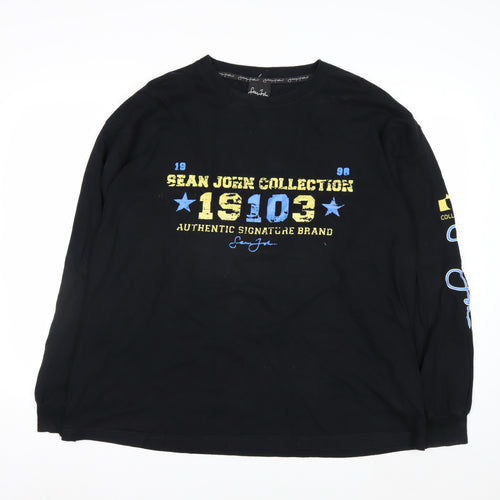 Sean John Mens Black XL Graphic Print Cotton Sweatshirt